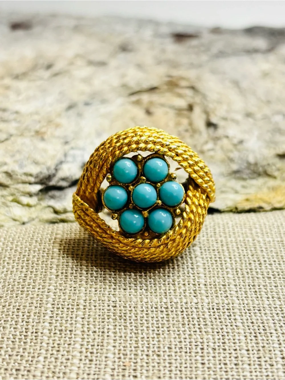 Vintage Turquoise Cluster Statement Ring Patent Pend M-H Signed McGrath-Hamin